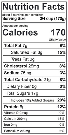 Cream Top Vanilla Yogurt nutrition label