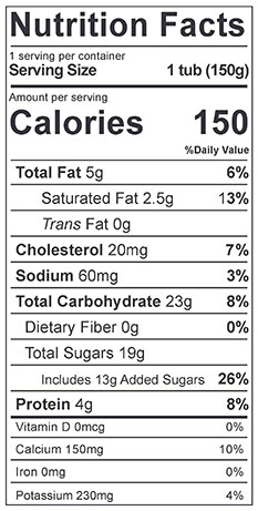 Cream Top Apricot Mango Yogurt nutrition label