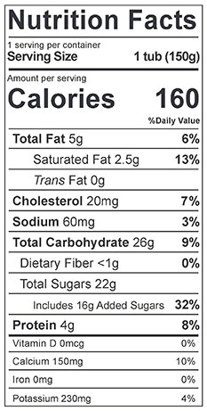 Cream Top Blueberry Yogurt nutrition label