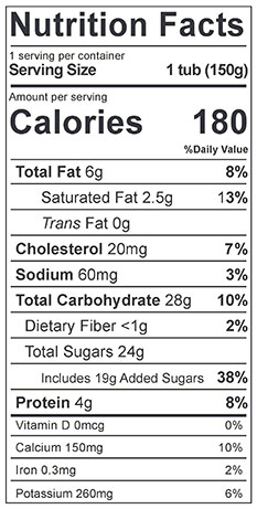 Cream Top Chocolate Yogurt nutrition label