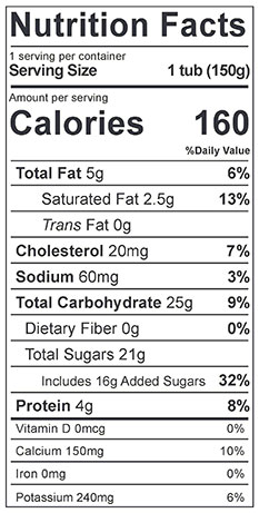 Cream Top Peach Yogurt nutrition label