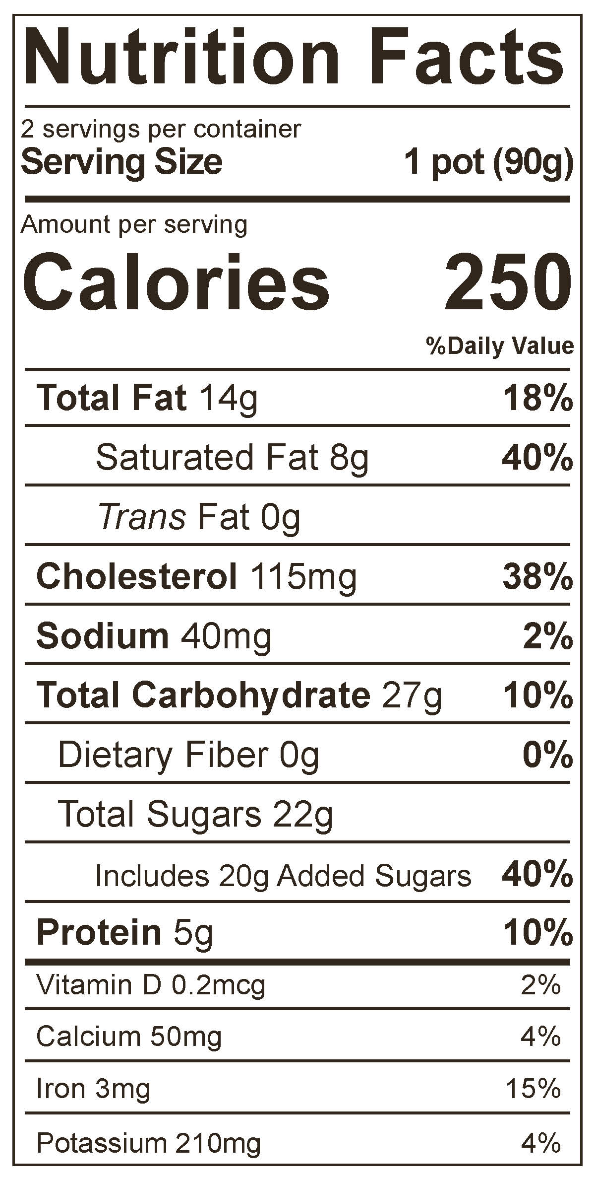 Brown Cow Desserts Chocolate Pot De Crème nutrition label